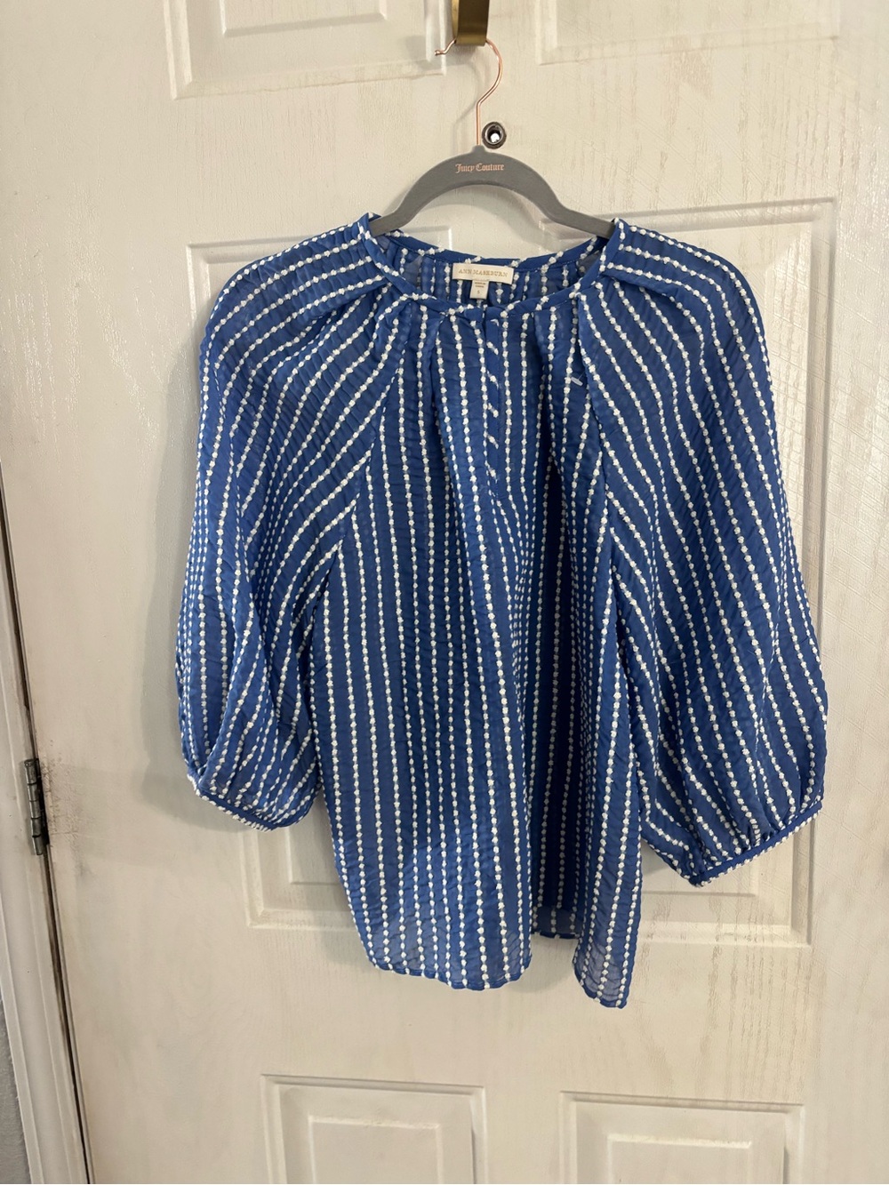 ANN MASHBURN Blue and White Striped Peasant Blouse